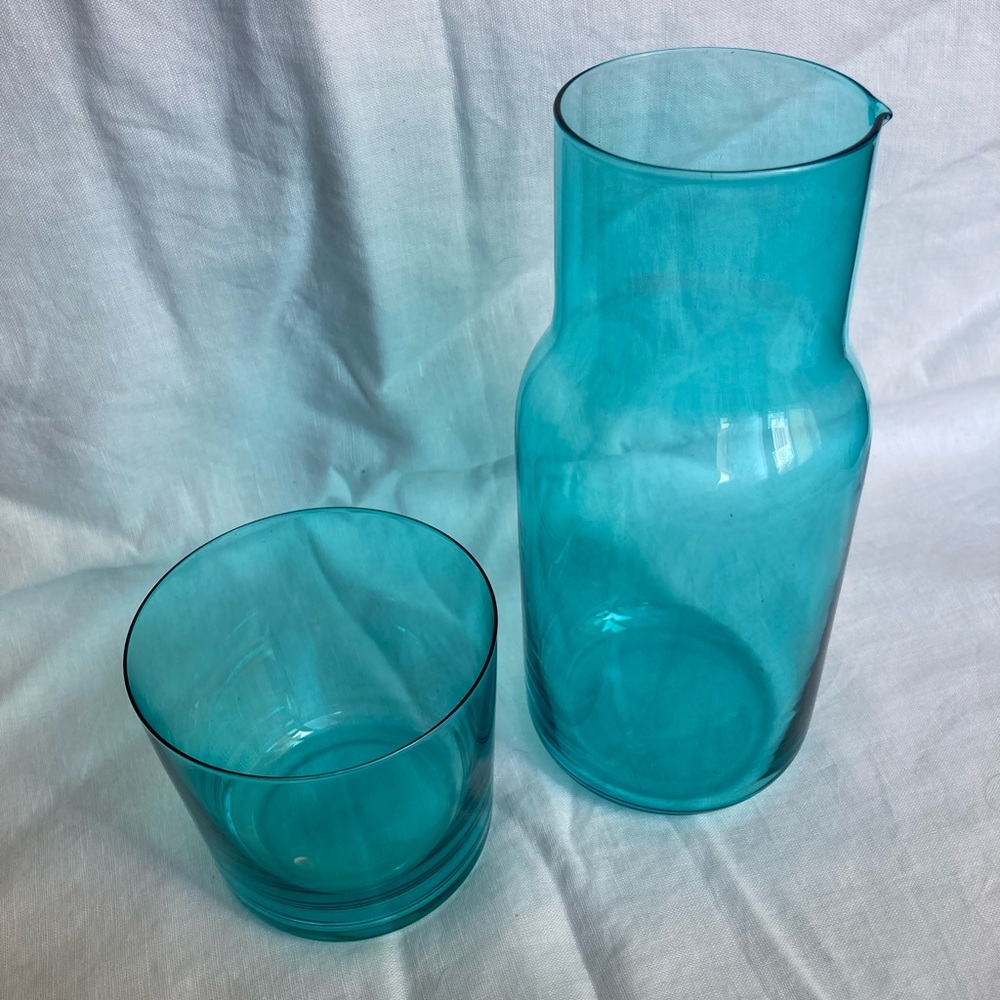 Jonathan Adler BIBA New In Box Blue Bedside Carafe 2 Piece Set Glassware Home